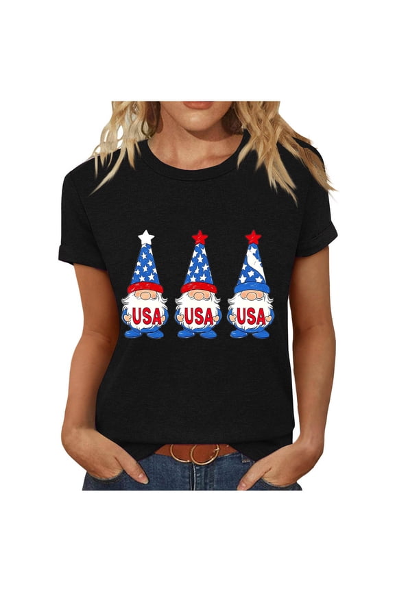 Patriotic Clothes for Women Petite Patriotic Short Sleeve Round Neck Shirts American Flag Print Shirts Lady XL Independence Day Casual Tops Funny 4th of July Tunic Tees 2025 Patriotic Blouses