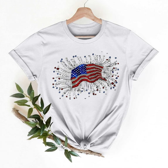 Cavosen Patriotic Clothes for Women Plus Size 4th of July Short Sleeve Crew Neck Shirts American Flag Print Shirts Lady 2X Red White and Blue Casual Tops Patriotic Tunic Tees 2025 Patriotic Blouses