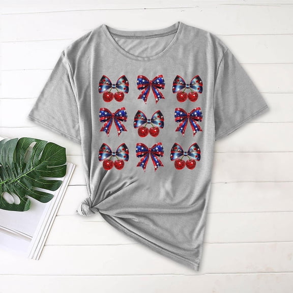 Cavosen Patriotic Shirts for Women Independence Day Short Sleeve Crew Neck Shirts USA Flag Graphic Tops Lady M 4th of July Casual T Shirts Red White and Blue Tunic Tees 2025 Patriotic Outfits