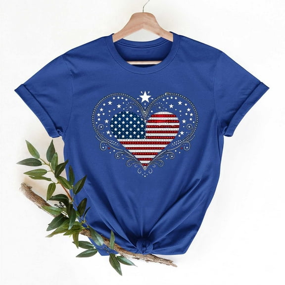 Cavosen Patriotic Shirts for Women Petite Patriotic Short Sleeve Round Neck Tops USA Star Striped Print T Shirts Lady XL Independence Day Casual Shirts 4th of July Tunic Tees 2025 Patriotic Outfits