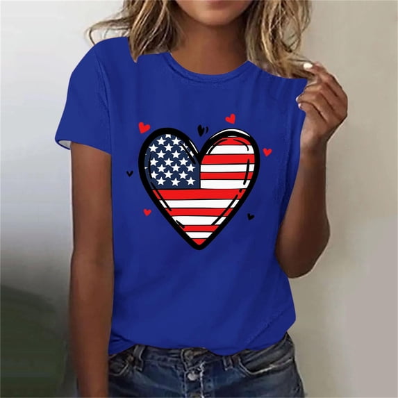 Cavosen Patriotic Shirts for Women Petite Red White and Blue Short Sleeve Crewneck Shirts USA Flag Graphic Tops Lady S Patriotic Casual T Shirts Independence Day Tunic Tees 2025 Patriotic Outfits