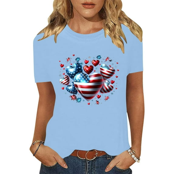 Cavosen Patriotic Shirts for Women Plus Size 4th of July Short Sleeve Crewneck Tops American Flag Print T Shirts Lady 2X Red White and Blue Casual Shirts Patriotic Tunic Tees 2025 Patriotic Outfits
