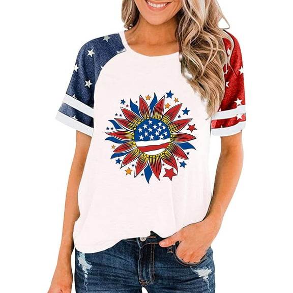 Cavosen Patriotic T Shirts for Women Petite 4th of July Short Sleeve Crewneck Tops American Flag Print T Shirts Lady XL Red White and Blue Casual Shirts Patriotic Tunic Tees 2025 Patriotic Outfits