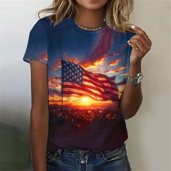 Cavosen Patriotic T Shirts for Women Petite Patriotic Short Sleeve Crew Neck Tops USA Flag Print T Shirts Lady S Independence Day Casual Tops Funny 4th of July Tunic Tees 2025 Patriotic Clothes