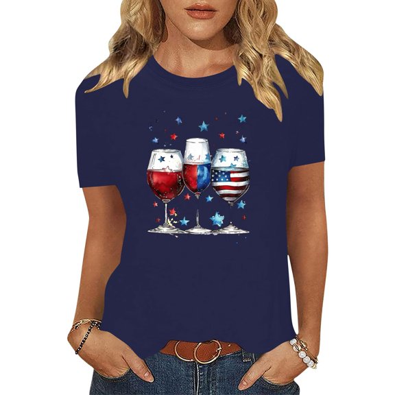 Cavosen Patriotic T Shirts for Women Plus Size 4th of July Short Sleeve Crewneck Tops USA Flag Print T Shirts Lady 2X Red White and Blue Casual Shirts Patriotic Tunic Tees 2025 Patriotic Outfits