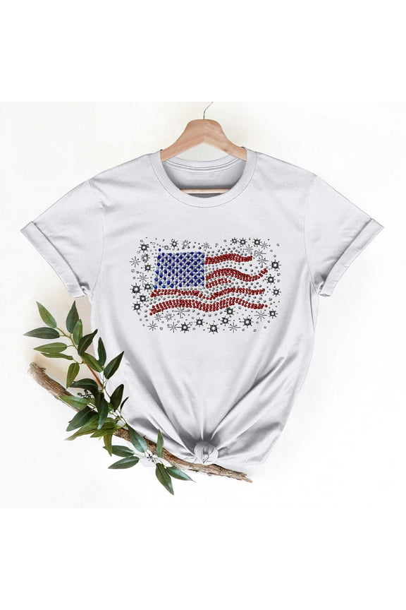 Patriotic Tops for Women Petite 4th of July Short Sleeve Round Neck Tops USA Star Striped Print T Shirts Lady XL Red White and Blue Casual Shirts Patriotic Tunic Tees 2025 Patriotic Outfits