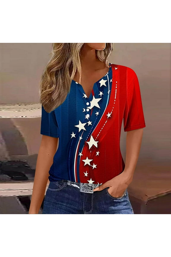 Patriotic Tops for Women Petite Patriotic Short Sleeve V-Neck Tops USA Flag Print T Shirts Lady XL Independence Day Casual Tops Funny 4th of July Tunic Tees 2025 Summer Patriotic Clothes