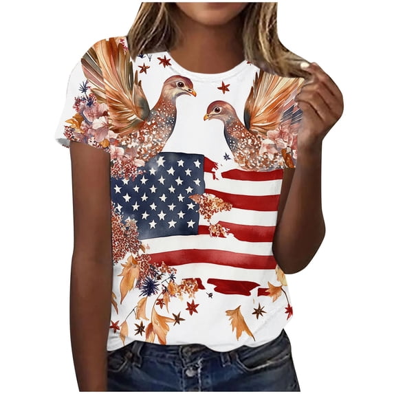 Cavosen Patriotic Tops for Women Plus Size Patriotic Short Sleeve Crewneck Shirts Lady 5X Independence Day Casual Tops Funny 4th of July Tunic Tees Patriotic Blouses