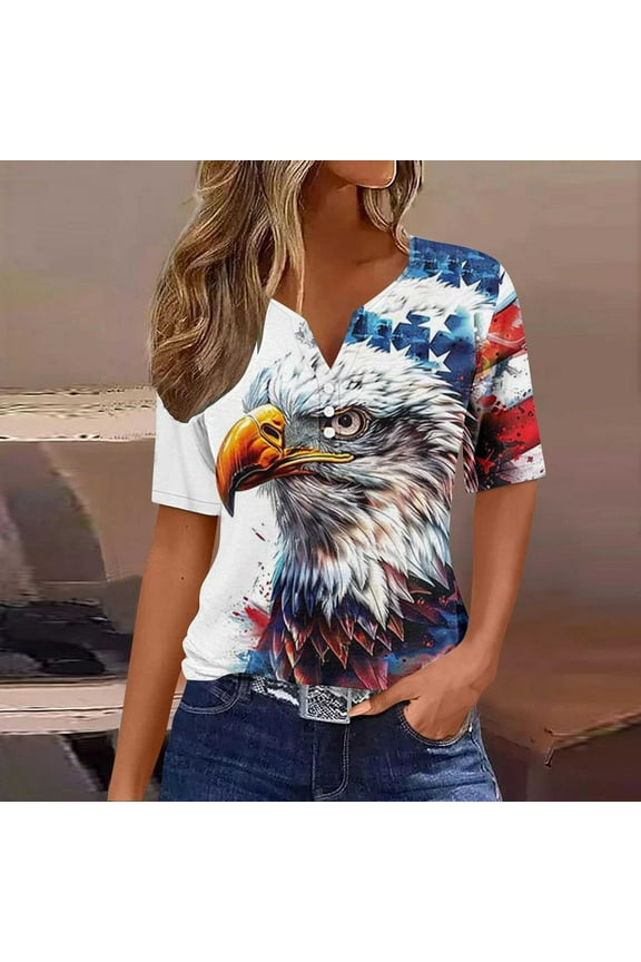 Patriotic Tops for Women Plus Size Red White and Blue Short Sleeve V-Neck T Shirts USA Flag Graphic Shirts Lady 2X Patriotic Casual Shirts Independence Day Tunic Tees 2025 Patriotic Clothes