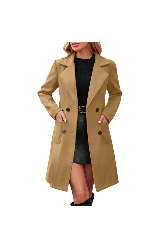 Pea Coats for Women Winter Thicken Wool Notch Lapel Double Breasted Cropped Overcoat Long Sleeve Solid Oversized Jackets Soft Warm Trench Outwear