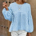 thumbnail image 1 of Cavosen Petite Tops for Women Long Sleeve Lantern Pullover Blouse Round Neck Comfort Plaid Tees Dressy Flowy Loose Fit Tops Basic Shirts Stylish Lightweight Fall Blue 2XL, 1 of 1