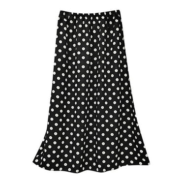 Cavosen Pleated Skirts for Women Midi Elastic Waist Polka Dots A-Line Skirts Casual Skirts Lightweight Flowy Trendy Knee Length Skirts Work Loose Fall Winter Clothes Black