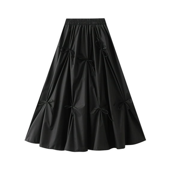 Cavosen Pleated Skirts for Women Midi High Waisted Plain A-Line Skirts Casual Skirts Elegant Lightweight Retro Vintage Flowy Fashion Calf Length Skirts Tie Fall Winter Clothes Black