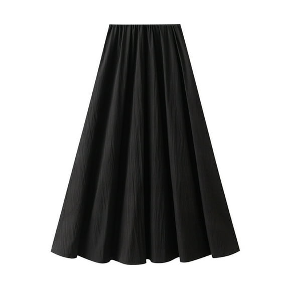 Cavosen Pleated Skirts for Women Midi Ice Silk High Waisted Plain A-Line Skirts Casual Skirts Lightweight Flowy Trendy Calf Length Skirts Work Comfort Fall Winter Clothes Black