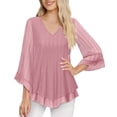 thumbnail image 1 of Cavosen Plus Size Blouses Sequin Cocktail Party V Neck Dressy Tops Solid Mesh Flowy Shirt Spring Elegant Tops, 1 of 7