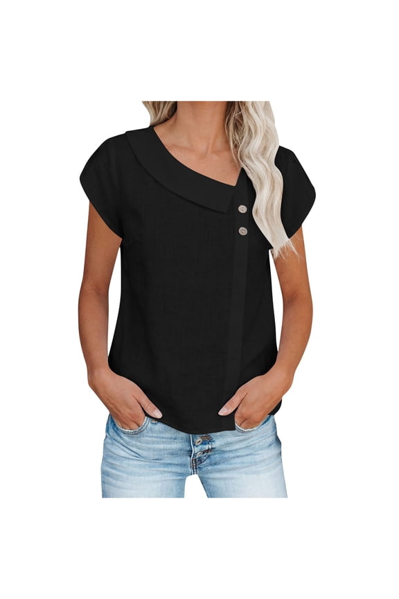 Plus Size Blouses for Curvy Women Linen Button Down Puff Sleeve Shirts Solid Lightweight Blouse Breathable Beach Tops