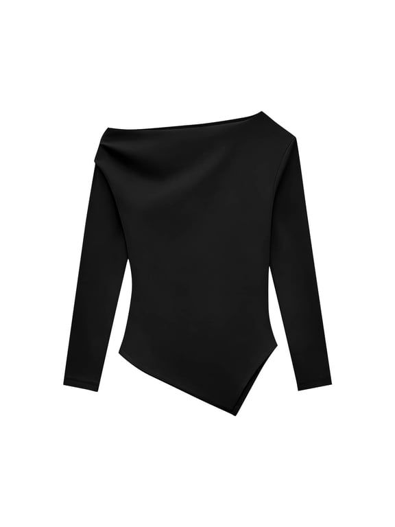 Plus Size Blouses for Women Casual 3/4 Sleeve Asymmetric Neck Tee Ruched Basic Shirt Fall Solid Loose Soft Versatile Tops