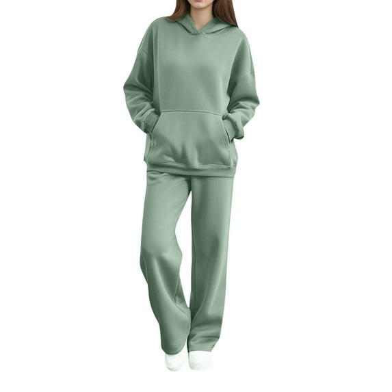 Dreluolixuan Plus Size Lounge Sets Long Sleeve Hoodie Solid Wide Leg Pants Soft Lightweight Business Tracksuits