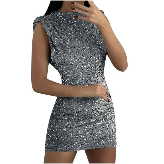 Cavosen Plus Size Midi Cocktail Dress Sleeveless Mini Evening Gowns Sequins Ball Dress Elegant Wedding Guest Cocktail Party Dress