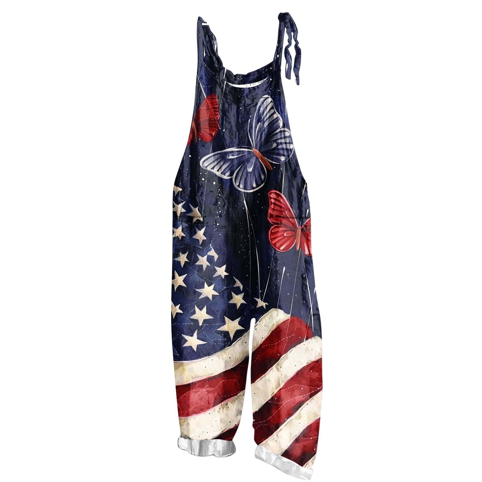 Cavosen Plus Size Overalls Independence Day Loose Sleeveless Patriotic ...