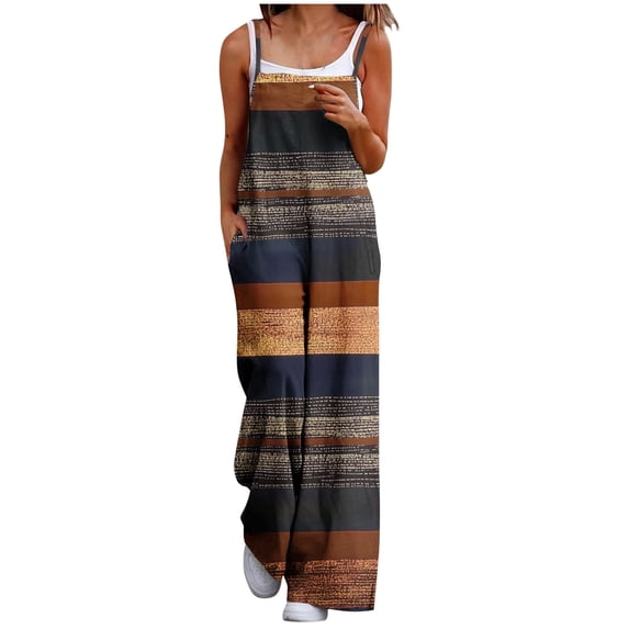 Cavosen Plus Size Oversized Linen Jumpsuits Long Overalls with Pocket Print Lightweight Summer Casual Rompers