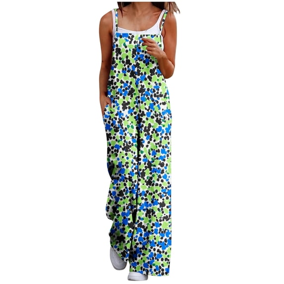 Cavosen Plus Size Oversized Linen Jumpsuits Long Overalls with Pocket Print Lightweight Summer Vacation Rompers