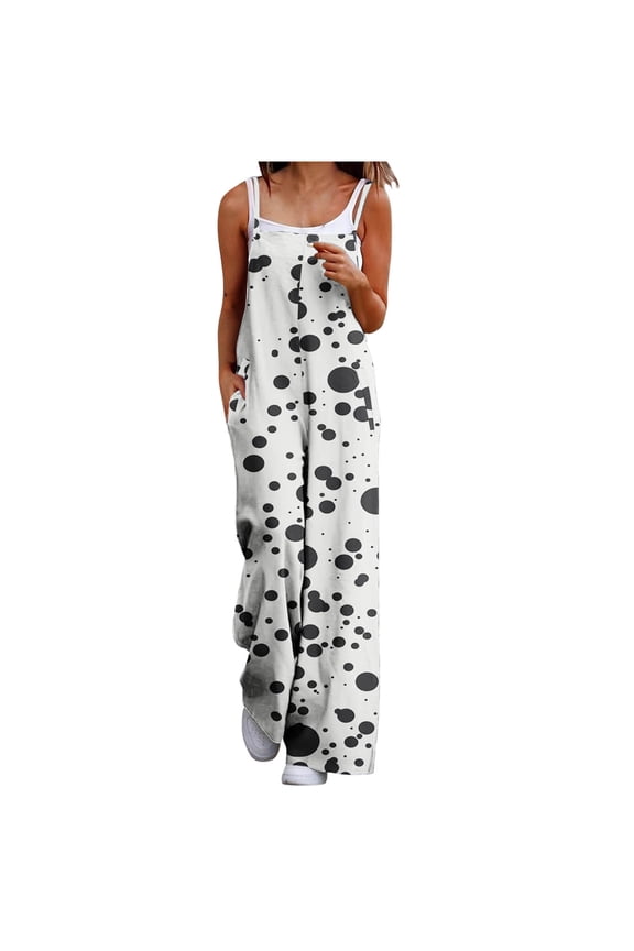 Plus Size Oversized Linen Jumpsuits Retro Long Overalls with Pocket Print Lightweight Summer Trendy Rompers