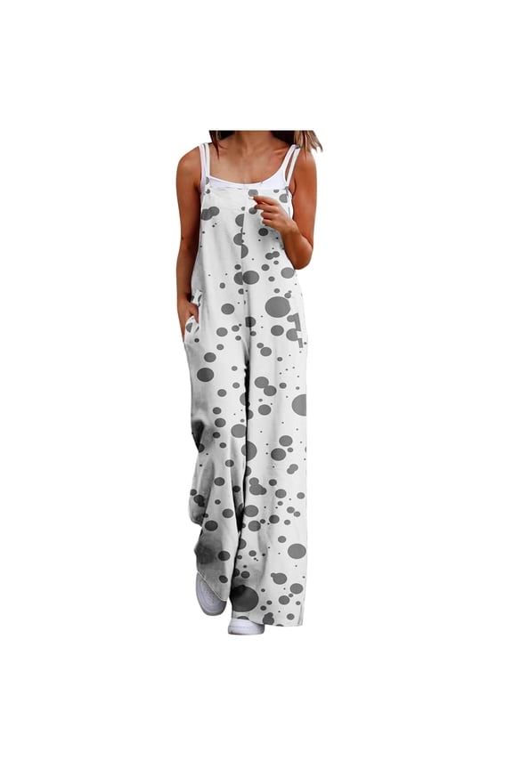 Plus Size Oversized Linen Jumpsuits Retro Long Overalls with Pocket Print Lightweight Summer Trendy Rompers