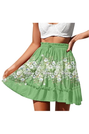 Plus Size Skirt Elastic Waist Mini Skirts A Line Floral Short Skirts Elegant Cute Workout Club Skirt