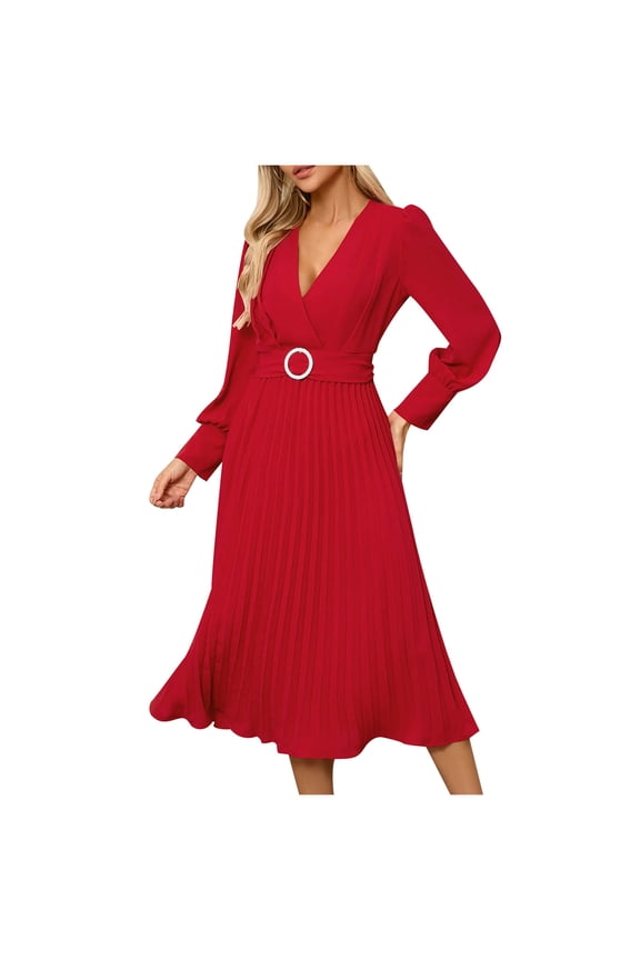 Plus Size Wedding Guest Dress V Neck Long Sleeve Midi Evening Gowns Split Flowy Waist Shirred Solid Ball Dress Elegant Wedding Guest Cocktail Party Dress