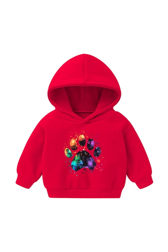 Preppy Sweatshirts for Teens Girls Boys Toddler to Little Kids Fleece Long Sleeve Hooded Pullover Sweatshirts Dog Paw Print Hoodies Fashion Sweatshirts Coat Red 5T