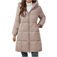 thumbnail image 1 of Cavosen Puffer Jacket Womens with Hoodie Brown Warm Long Zipper Long Sleeve Winter Coats Solid Color Jacket with Pocket Lightweight Comfortable Outwear Fashion Overcoat, 1 of 4