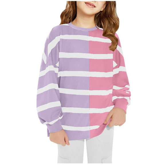 Cavosen Pullover Sweatshirts for Teens Girls Boys Toddler to Big Kids Long Sleeve Round Neck Sweatshirts Striped Trendy Sweatshirts Tops Warm Lightweight Clothes Purple 5T