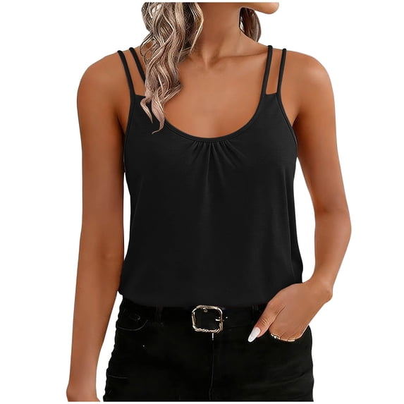 Cavosen Racer Back Tank Tops Womens Crew Neck Sleeveless Top Double Strap Solid Lightweight Basic Cami Tank Breathable Summer Trendy Tops
