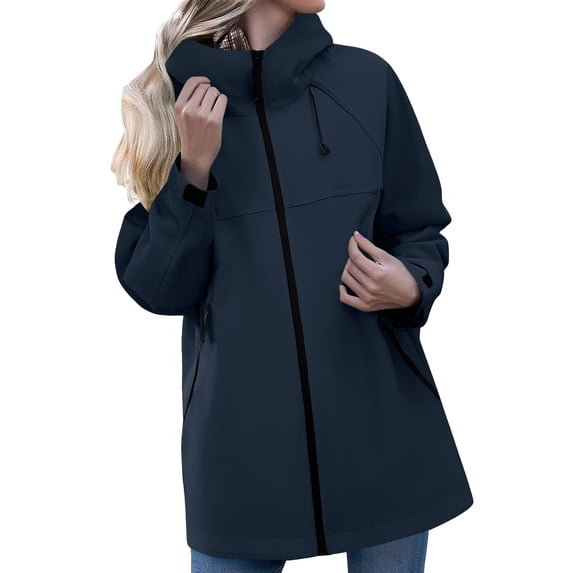 Cavosen Rain Jacket Women Waterproof Lightweight Long Raincoat with Hood Packable Ripstop Solid Jacket Outdoor Windbreaker Trench Coats
