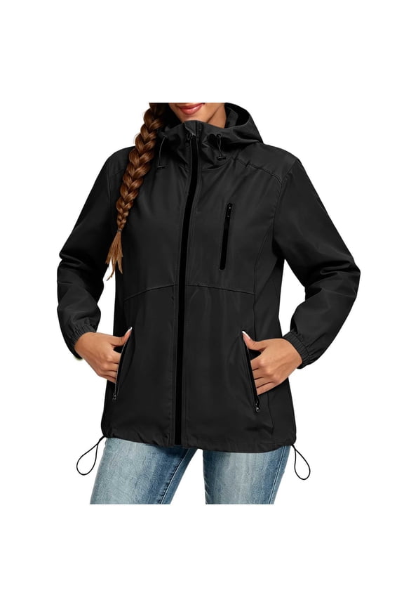 Raincoat for Women Waterproof Sun Protection Coat with Hood Packable Drawstring Ripstop Jacket Outdoor Windbreaker Trench Coats