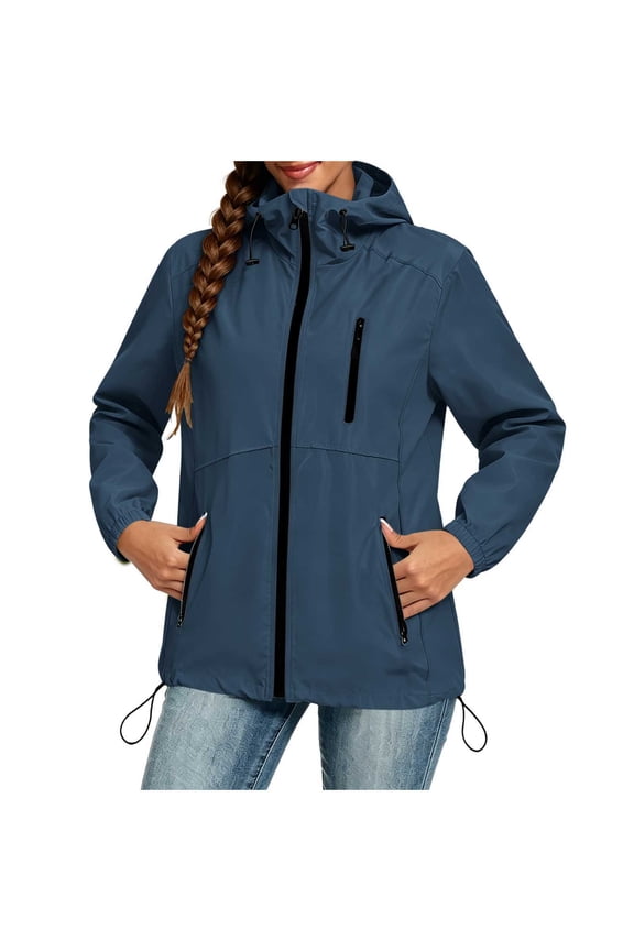Raincoat for Women Waterproof Sun Protection Coat with Hood Packable Drawstring Ripstop Jacket Outdoor Windbreaker Trench Coats