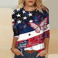 thumbnail image 1 of Cavosen Red White and Blue Clothes for Women Petite 4th of July 3/4 Sleeve Crewneck Shirts American Flag Print Shirts Lady L Red White and Blue Casual Tops Patriotic Tunic Tees Patriotic Blouses, 1 of 5