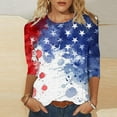 thumbnail image 1 of Cavosen Red White and Blue Clothes for Women Petite Patriotic 3/4 Sleeve Round Neck Shirts American Flag Print Shirts Lady XL Independence Day Casual Tops 4th of July Tunic Tees Patriotic Blouses, 1 of 5