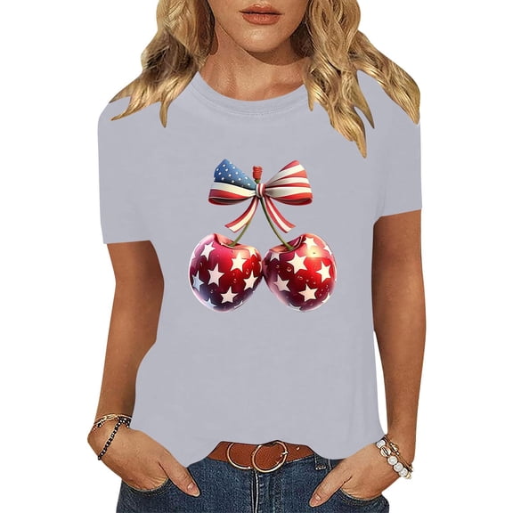 Cavosen Red White and Blue Clothes for Women Petite Patriotic Short Sleeve Crew Neck Tops American Flag Print T Shirts Lady XL Independence Day Casual Tops 4th of July Tunic Tees Patriotic Clothes