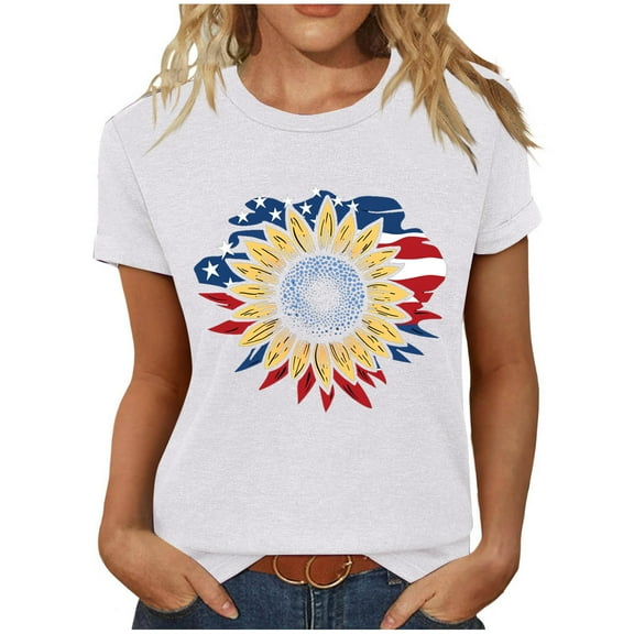 Cavosen Red White and Blue Clothes for Women Plus Size Red White and Blue Short Sleeve Round Neck T Shirts American Flag Graphic Tops Lady 3X Patriotic Casual T Shirts Independence Day Tunic Tees