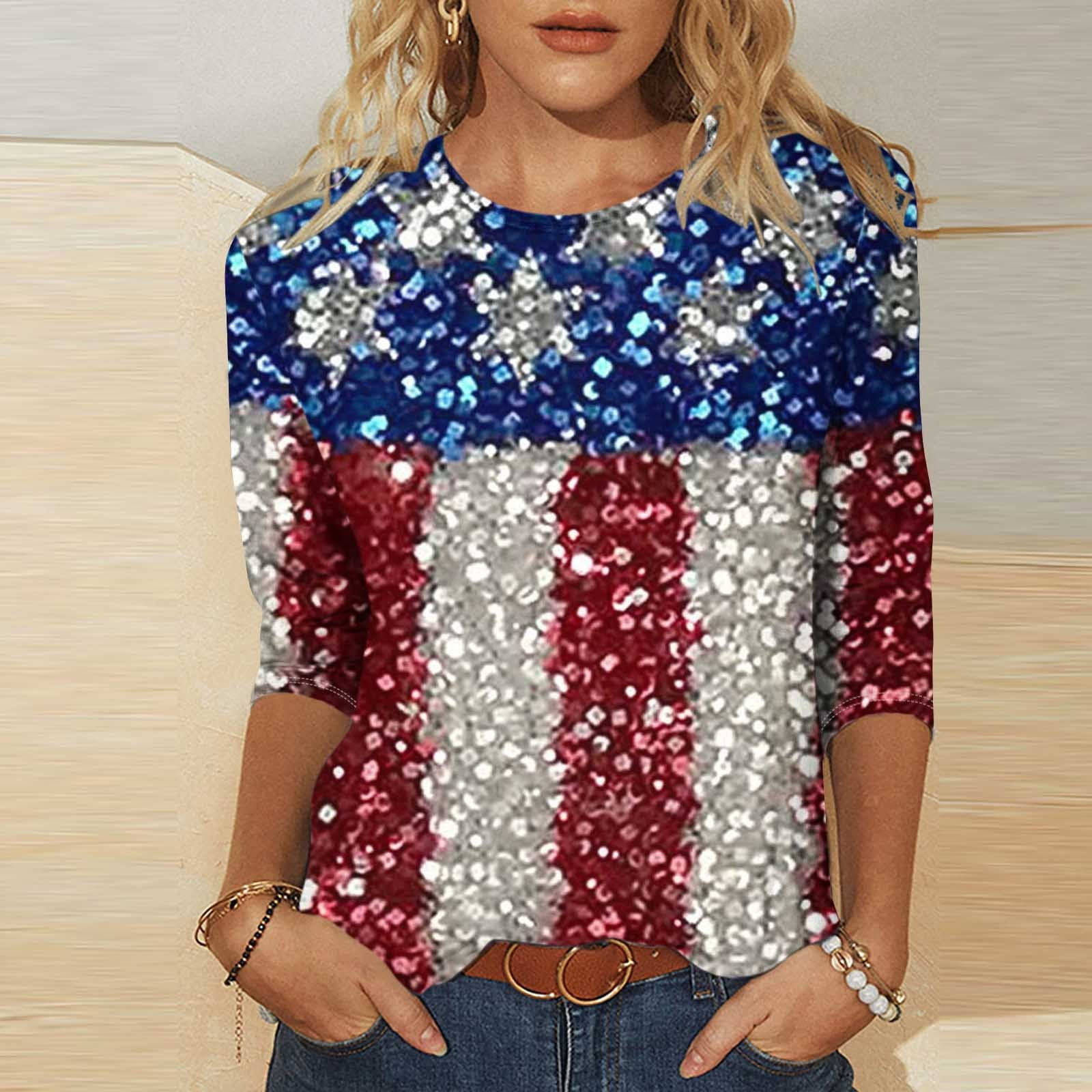Cavosen Red White and Blue Shirts for Women Petite Independence Day 3/4 ...