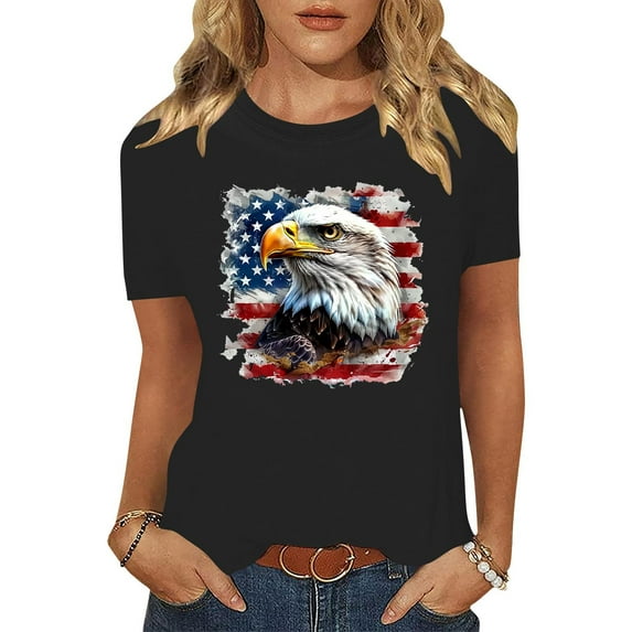 Cavosen Red White and Blue Shirts for Women Petite Patriotic Short Sleeve Crew Neck Tops American Flag Print T Shirts Lady XL Independence Day Casual Tops 4th of July Tunic Tees Patriotic Clothes