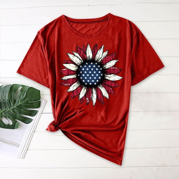 Cavosen Red White and Blue Shirts for Women Red White and Blue Short Sleeve Crewneck T Shirts USA Flag Graphic Tops Lady XL Patriotic Casual T Shirts Independence Day Tunic Tees