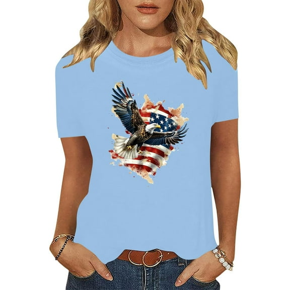 Cavosen Red White and Blue Shirts for Women Plus Size 4th of July Short Sleeve Crewneck Tops American Flag Print T Shirts Lady 2X Red White and Blue Casual Shirts Patriotic Tunic Tees