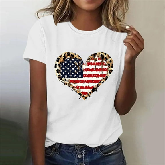 Cavosen Red White and Blue T Shirts Women Petite 4th of July Short Sleeve Crew Neck Tops USA Flag Print T Shirts Lady XL Red White and Blue Casual Tops Patriotic Tunic Tees 2025 Patriotic Clothes