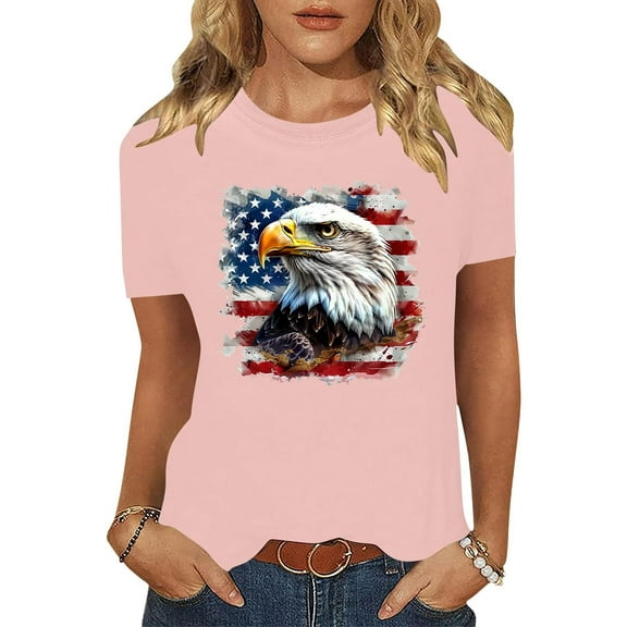 Cavosen Red White and Blue T Shirts Women Petite 4th of July Short Sleeve Round Neck Shirts USA Flag Print Shirts Lady M Red White and Blue Casual Tops Patriotic Tunic Tees 2025 Patriotic Blouses