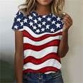 thumbnail image 1 of Cavosen Red White and Blue T Shirts Women Petite 4th of July Short Sleeve Round Neck Shirts USA Star Striped Print Shirts Lady XL Red White and Blue Casual Tops Patriotic Tunic Tees Patriotic Blouses, 1 of 4