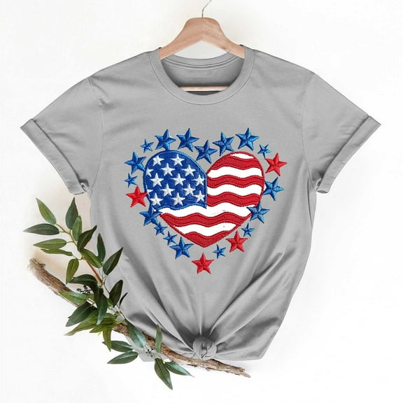 Cavosen Red White and Blue T Shirts Women Plus Size 4th of July Short Sleeve Crew Neck Shirts American Flag Print Shirts Lady 2X Red White and Blue Casual Tops Patriotic Tunic Tees Patriotic Blouses