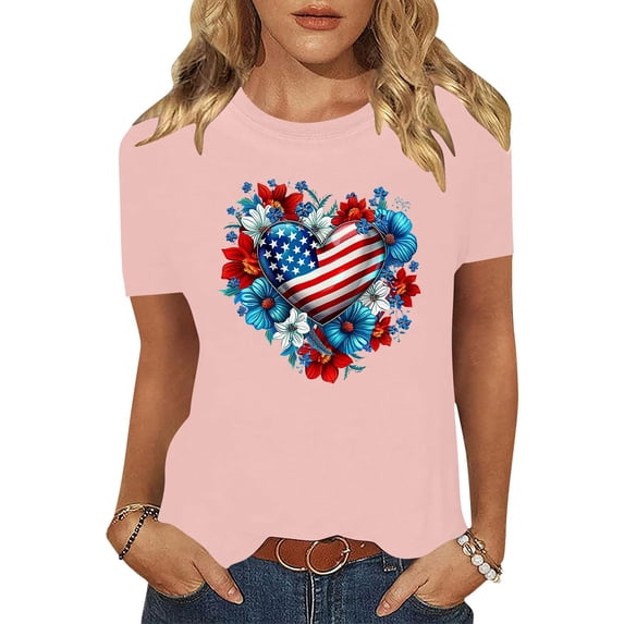 Cavosen Red White and Blue T Shirts Women Plus Size Independence Day Short Sleeve Crew Neck T Shirts American Flag Graphic Shirts Lady 3X 4th of July Casual Shirts Red White and Blue Tunic Tees